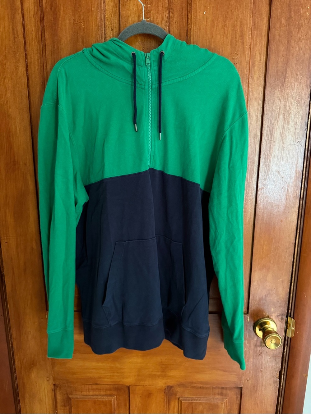 American Eagle Outfitters Green and Blue Half-Zip Hoodie XL